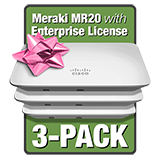 Cisco Meraki MR20 Access Point 3 Pack Bundle - Quantity of 3 MR20 AP\'s each with 1 Year Enterprise License Cisco Meraki MR20 Access Point 3 Pack Bundle - Quantity of 3 MR20 AP\'s each with 1 Year Enterprise License