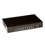 Aerohive SR2208P 8 Port Gigabit Ethernet Switch with POE+, 2 x GE dual media uplinks, 124W POE budget, Layer 2, Static routing