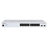 Fortinet FortiSwitch 424D-POE Layer 2 PoE+ Switch – 24x GE RJ45 ports, 2x 10 GE SFP+ slots. 185 W power budget.