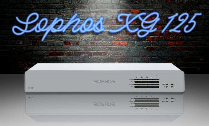 The Sophos XG 125 firewall spot lit on a stage