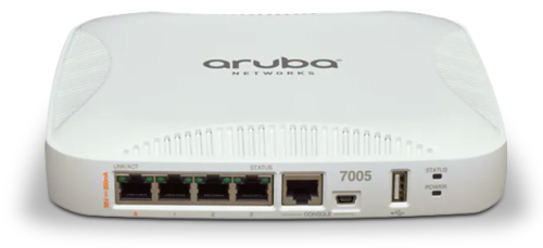 Aruba 7005 Mobility Controller, (4) 10/100/1000BASE-T ports, Supports up to 16AP/1K clients, powered by PoE/PoE+