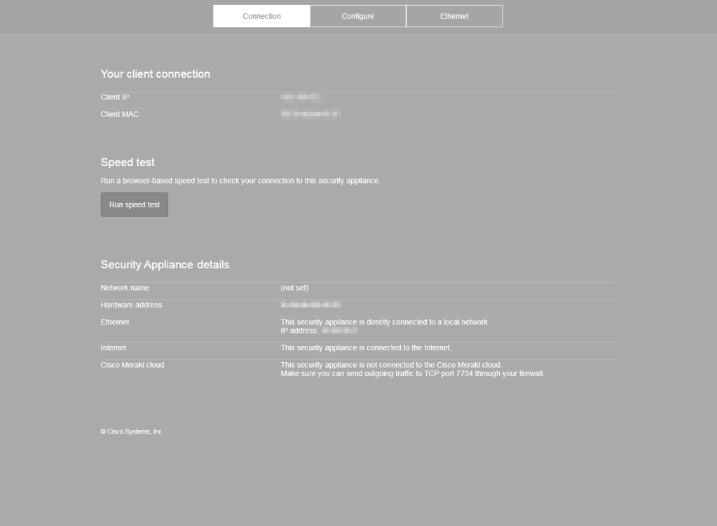 Meraki MX setup page