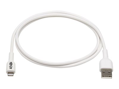 Tripp Lite   Safe-IT USB-A to Lightning Sync/Charge Cable, Anti-bacterial MFi Certified White, M/M, USB 2.0, 1M (3.3 ft.); Lightning cable L… M100AB-01M-WH