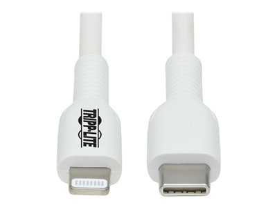 Tripp Lite   Safe-IT USB C to Lightning Sync/Charge Cable. Anti-bacterial MFI Certified White, M/M, USB 2.0, 2M (6.6 ft.) Lightning cable Li… M102AB-02M-WH