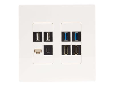 Tripp Lite   8-Port Double-Gang Universal Keystone Wall Plate, Cat5e/6/6a, USB, HDMI, DisplayPort, White, TAA faceplate TAA Compliant N080-208