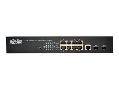 Tripp Lite   8-Port Gigabit Ethernet Switch L2 Web-Smart Managed PoE+ , 10/100/1000Mbps, 2 Dedicated Gigabit SFP Slots, 20 Gbps, Web Interface s… NGS8C2POE