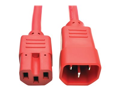 Tripp Lite   2ft Heavy Duty Power Extension Cord 15A 14 AWG C14 C15 Red 2′ power extension cable IEC 60320 C14 to IEC 60320 C15 2 ft P018-002-ARD