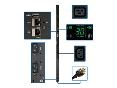 Tripp Lite   5/5.8kW Single-Phase Monitored PDU, LX Interface, 208/240V Outlets (36 C13/6 C19), L6-30P, 10 ft. Cord, 0U 1.8m/70 in. Height,… PDUMNV30HV2LX