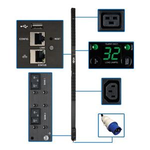 Tripp Lite   7.4kW Single-Phase Monitored PDU, LX Interface, 230V Outlets (36 C13/6 C19), IEC 309 32A Blue, 10 ft. Cord, 0U 1.8m/70 in. Heig… PDUMNV32HV2LX