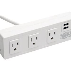 Tripp Lite   3-Outlet Surge Protector Power Strip with 2 USB Ports, 10 ft. Cord (3.05m) 510 Joules, Desk Clamp, White Housing surge protector TLP310USBCW