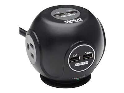 Tripp Lite   Spherical Surge Protector, 3-Outlet, 4 USB Ports (4.8A Shared) 6-ft. (1.83 m) Cord, 5-15P Plug, 540 Joules, Black surge protector 18… TLP36USB
