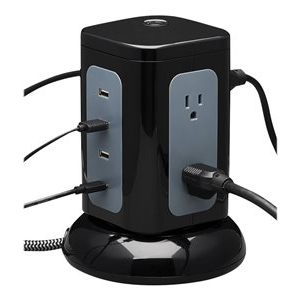 Tripp Lite   6-Outlet Surge Protector Tower, 3x USB-A, 1x USB-C, 8 ft. Cord, 5-15P Plug, 1800 Joules, Black surge protector 1800 Watt TLP606UCTOWER