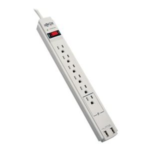 Tripp Lite   Surge Protector Power Strip 120V USB 6 Outlet 6′ Cord 990 Joule surge protector TLP606USB