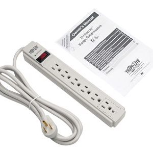 Tripp Lite   Surge Protector Power Strip 120V 6 Outlet 8′ Cord 990 Joule Flat Plug surge protector 1.875 kW TLP608