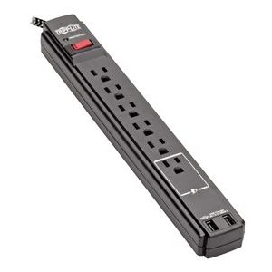 Tripp Lite   Safe-IT Surge Protector 6-Outlet 2 USB Ports, 10 ft. Cord, 5-15P Plug, 990 Joules, Antimicrobial Protection, Black surge protector… TLP610BUAM