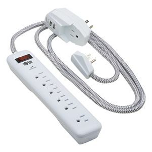 Tripp Lite   Surge Protector 7-Outlet, 6 on strip/1 in detachable plug-, 2 USB Ports (2.4A Shared), Detachable Charger Plug, 6 ft. Cord, 5-15P P… TLP616USB