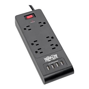 Tripp Lite   6-Outlet Surge Protector with 4 USB Ports (4.2A Shared) 6 ft. Cord, 900 Joules, Black surge protector 1875 Watt TLP664USBB