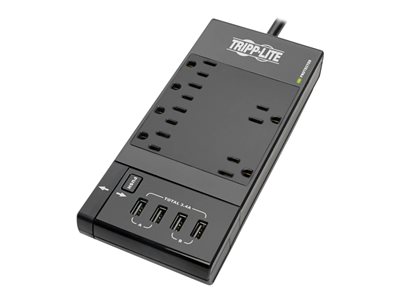 Tripp Lite   Safe-IT 6-Outlet Surge Protector with Retractable USB Charger 5-15R Outlets, 4 USB Ports, 8 ft. (2.4 m) Cord, Antimicrobial Protect… TLP68UBAM