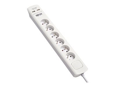 Tripp Lite 6-Outlet Surge Protector - French Type E Outlets, 220-250V AC,  16A, 1.8 m Cord, Type E Plug, White