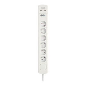 Tripp Lite   6-Outlet Surge Protector with USB Charging French Type E Outlets, 220-250V, 16A, 1.8 m Cord, Type E Plug, White surge protector TLP6F18USB