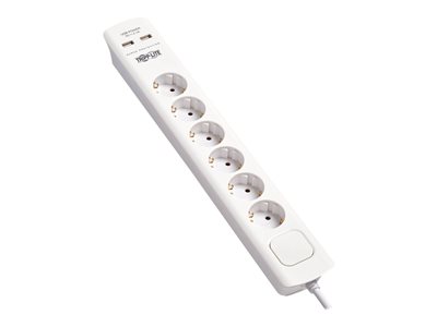 Tripp Lite   6-Outlet Surge Protector with USB Charging German Type F Schuko Outlets, 220-250V, 16A, Schuko Plug, White surge protector TLP6G18USB