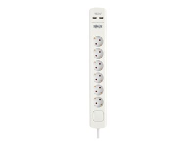 Tripp Lite   6-Outlet Surge Protector with USB Charging German Type F Schuko Outlets, 220-250V, 16A, Schuko Plug, White surge protector TLP6G18USB