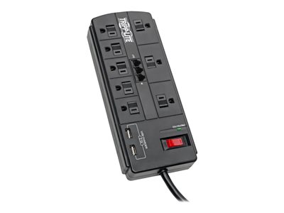 Tripp Lite   8-Outlet Surge Protector Power Strip with 2 USB Ports (2.1A Shared) 8 ft. Cord, 1200 Joules, Tel/Modem, Black surge protector 1875… TLP88TUSBB