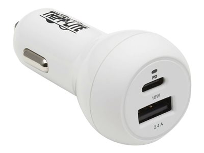 Tripp Lite   USB Car Charger Dual-Port 30W PD Charging, USB-C (18W) & USB-A (12W), USB-C to Lightning Cable, White car power adapter USB, U… U280-C02-30W-K