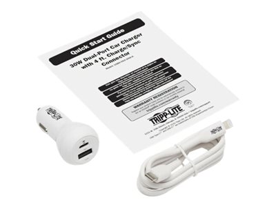 Tripp Lite   USB Car Charger Dual-Port 30W PD Charging, USB-C (18W) & USB-A (12W), USB-C to Lightning Cable, White car power adapter USB, U… U280-C02-30W-K