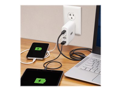 Tripp Lite   USB Wall Charger 4-Port Compact GaN Technology, 100W PD Charging, 2 USB-C & 2 USB-A, White; power adapter 2 x USB-C, 2 x 9 pi… U280-W04-100C2G