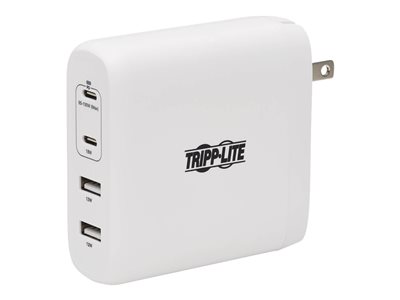 Tripp Lite   USB Wall Charger 4-Port Compact GaN Technology, 100W PD Charging, 2 USB-C & 2 USB-A, White; power adapter 2 x USB-C, 2 x 9 pi… U280-W04-100C2G