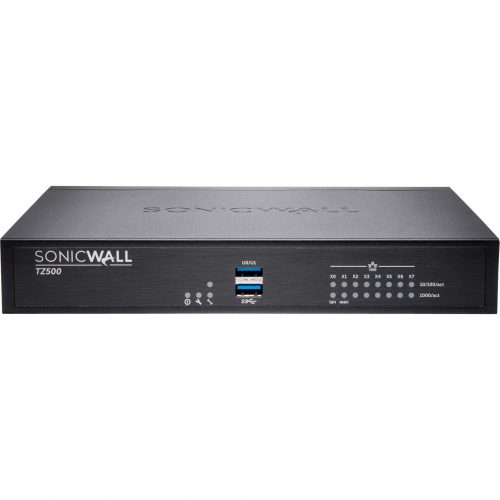 SonicWall  TZ500 GEN5 Firewall Replacement With AGSS 8 Port10/100/1000Base-TGigabit EthernetAES (128-bit), AES (256-bit), DES,… 01-SSC-1361
