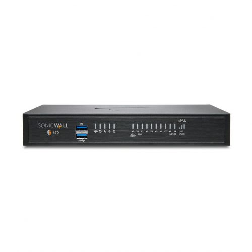 SonicWall  TZ670 Network Security/Firewall Appliance8 Port10/100/1000Base-T, 10GBase-X10 Gigabit EthernetDES, 3DES, MD5, SHA-1, A… 02-SSC-5858