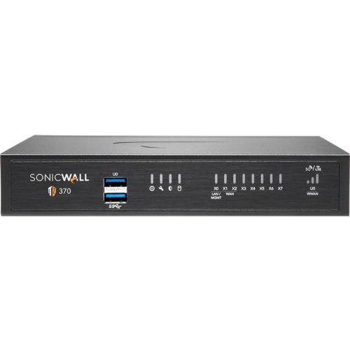 SonicWall  TZ370 High Availability Firewall8 Port10/100/1000Base-TGigabit EthernetDES, 3DES, MD5, SHA-1, AES (128-bit), AES (192-… 02-SSC-6443