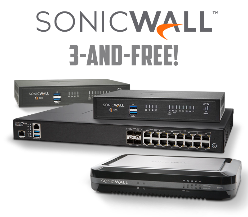 SonicWALL 3 and FREE promotion