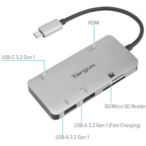 Targus USB-C Multi-Port Single Video Adapter and Card Reader with 100W PD Pass-Thru1 x USB 3.2 (Gen 1) Type CMale2 x USB 3.2 (Gen 1)… ACA953USZ