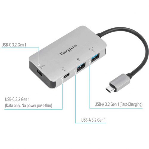 Targus USB-C Multi-Port Hub With 2x USB-A And 2x USB-C Ports With 100W PD Pass-ThruUSB 3.2 (Gen 1) Type C, Thunderbolt 3External4 USB… ACH228USZ