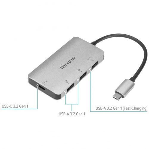 Targus 4-port USB Hub with 100W PD Pass-ThruUSB Type CExternal4 USB Port0 Network (RJ-45) PortMac, Chrome, PC ACH229USZ