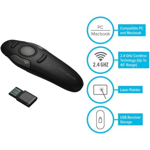 Targus AMP16US Presentation PointerLaserWirelessRadio Frequency2.40 GHzBlack1 PackUSB AMP16US