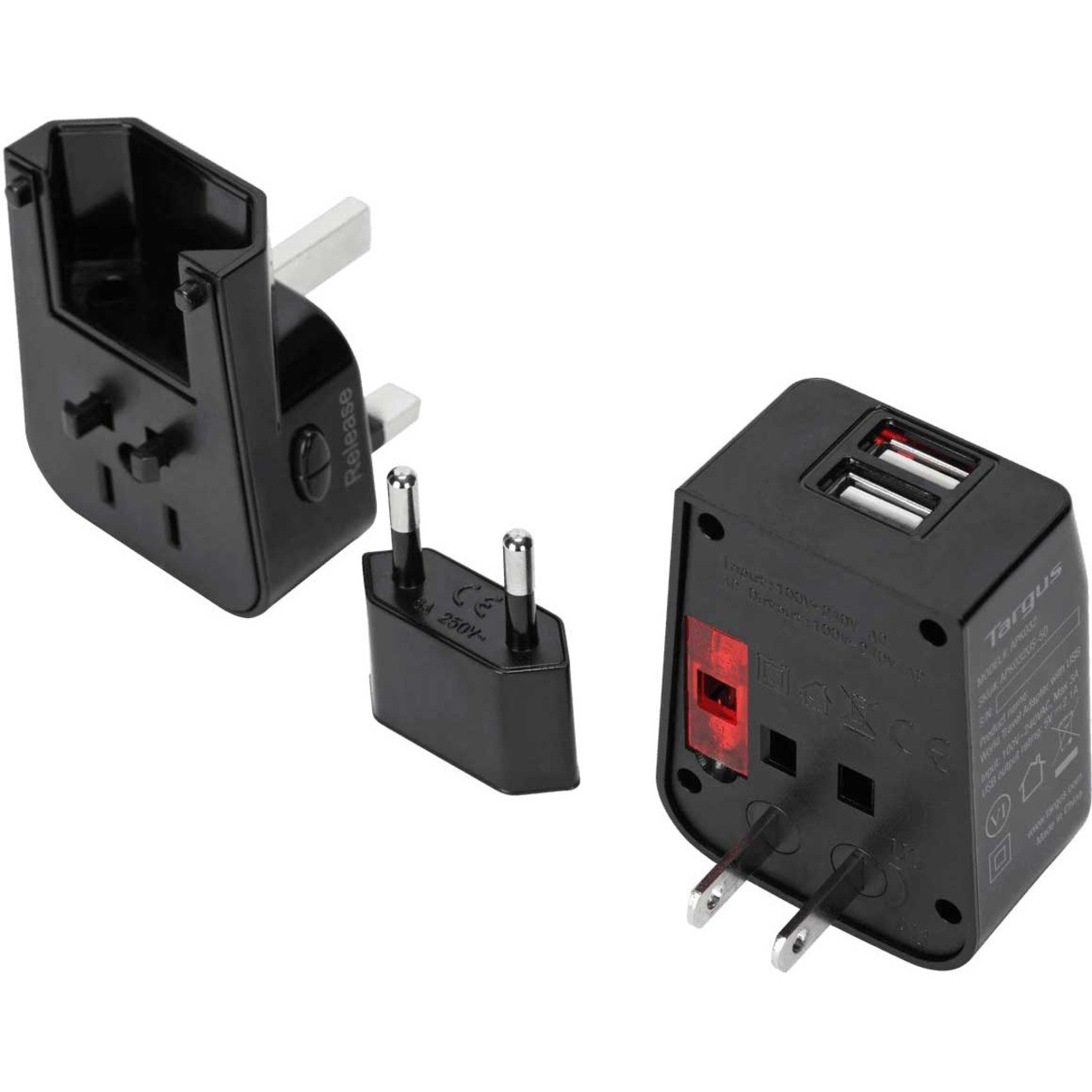 Targus World Travel Power Adapter with Dual USB Charging Ports10 W120 V AC, 230 V AC Input5 V DC/2.10 A Output APK032US