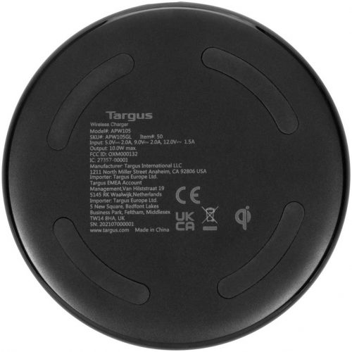 Targus Qi Wireless Charging Pad5 V DC, 9 V DC, 12 V DC InputInput connectors: USBLight Weight, LED Indicator, Rubberized Feet, Non-ski… APW105GL