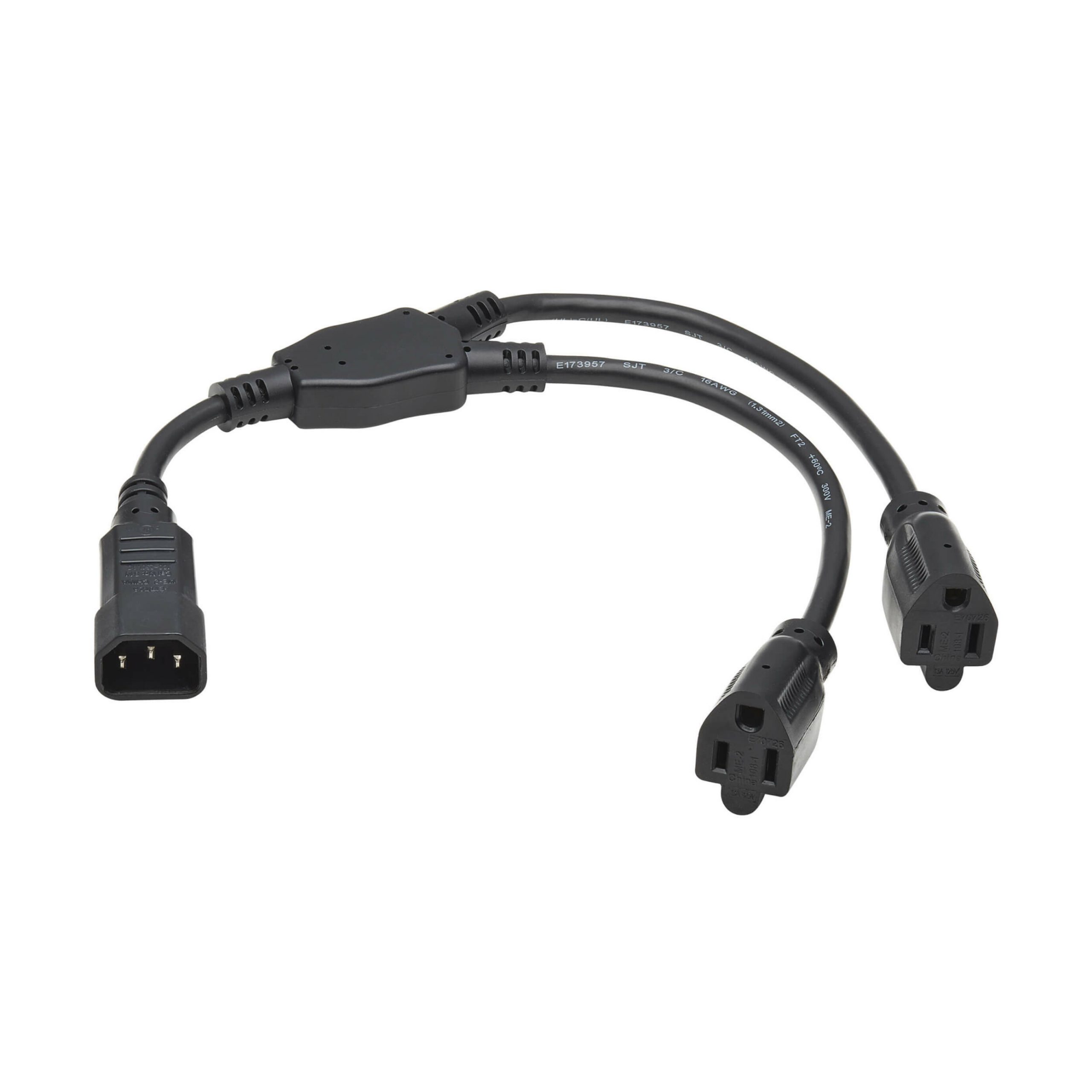 Tripp Lite Power Cord Y Splitter, C14 to 2x NEMA 5-15R13A, 125V, 16 AWG, 18 in. (46 cm), Black Splitter CordFor Computer, PDU, Printer… P002-18N-2R