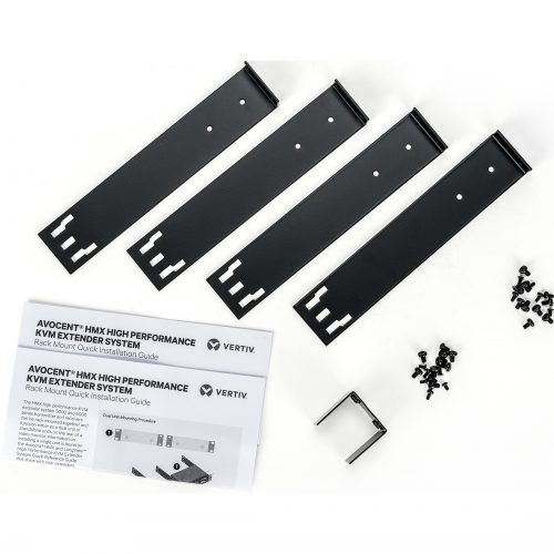Vertiv Rackmount kit for two  Avocent HMX 5000/6000 High Performance KVM Systems contains metal brackets and screws.Rackmount kit for 2… RMK-97