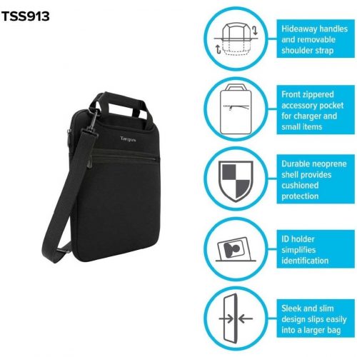 Targus Slipcase TSS913 Carrying Case (Sleeve) for 14″ NotebookBlackNeoprene BodyHandle, Shoulder Strap11″ Height x 15″ Width x 1.3″ D… TSS913