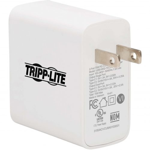 Tripp Lite U280-W02-70C2-G AC Adapter70 W120 V AC, 230 V AC Input5 V DC/3.25 A, 9 V DC, 15 V DC, 20 V DC OutputWhite U280-W02-70C2-G