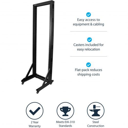 Startech .com 2-Post Server Rack with Sturdy Steel Construction and Casters42UFor Server, LAN Switch, Patch Panel42U Rack Height x 1… 2POSTRACK42