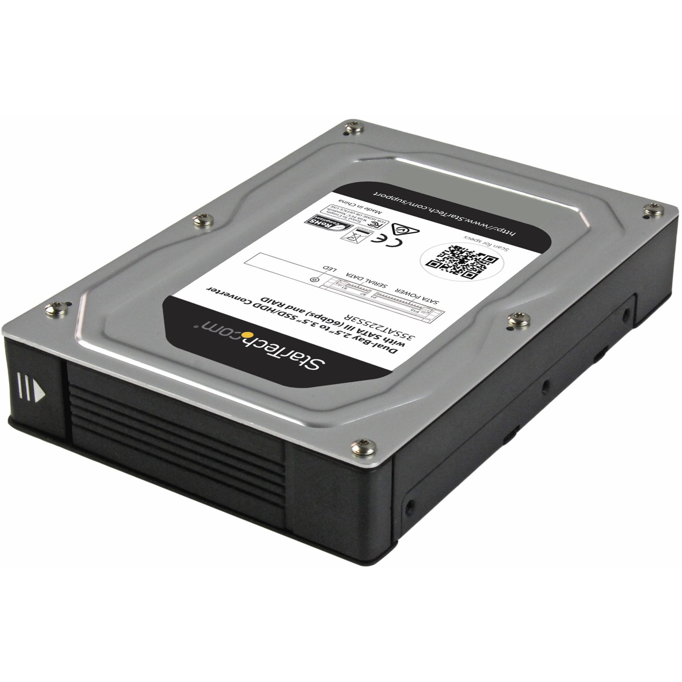 Startech .com Dual-Bay 2.5in to 3.5in SATA Hard Drive Adapter Enclosure  with RAIDSupports SATA III & RAID 0, 1, Spanning, JBOD Aluminum -  35SAT225S3R - Corporate Armor