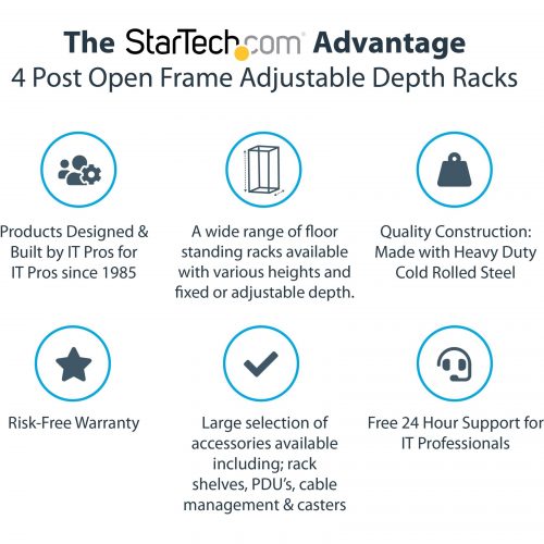 Startech .com 12U Adjustable Depth Open Frame 4 Post Server Rack w/ Casters / Levelers and Cable Management Hooks12U Open Frame Server Ra… 4POSTRACK12U