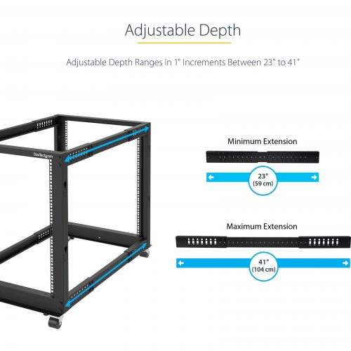 Startech .com 12U Adjustable Depth Open Frame 4 Post Server Rack w/ Casters / Levelers and Cable Management Hooks12U Open Frame Server Ra… 4POSTRACK12U