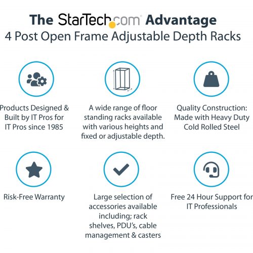 Startech .com 15U 19″ Open Frame Server Rack4 Post, Adjustable Depth 22 to 40″Mobile Network Equipment RackHP ProLiant ThinkServer… 4POSTRACK15U